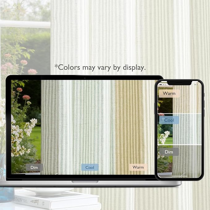Vangao Linen Striped Curtains for Living Room Bedroom Farmhouse Tickingstripe Light Filtering Window Curtains Printed Drapes Grommet Top 2 Panels Green W50 x L63 Inch