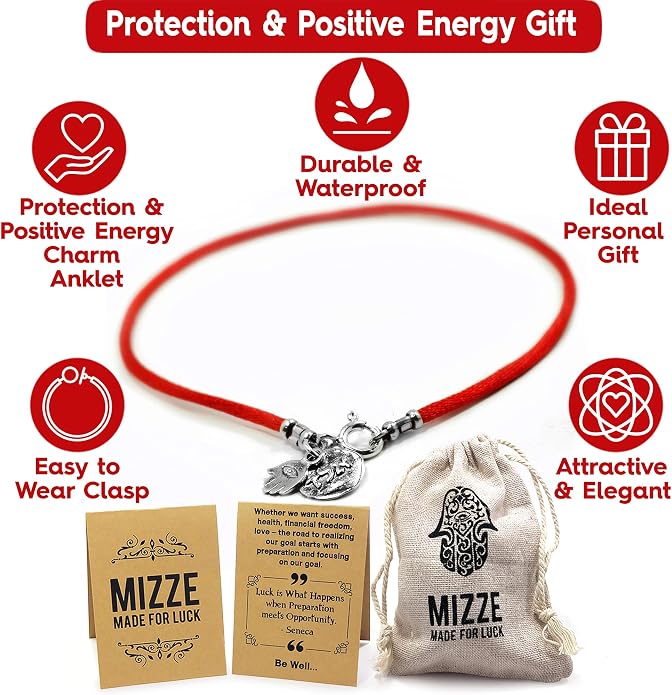 Red Protection & Positive Energy Anklet for Women on Silk String - Sterling Silver Coin Charm & Hamsa Hand Ankle Bracelet for Protection - 9.5" Length with Spring Ring Clasp