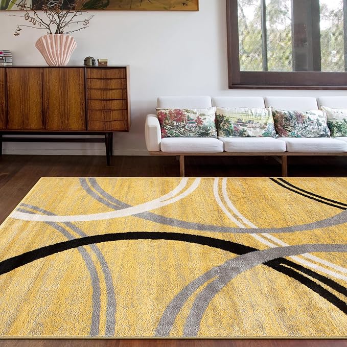 Rugshop Wavy Circles Jute Backing Living Room Area Rug Yellow 7'10" x 10'2"