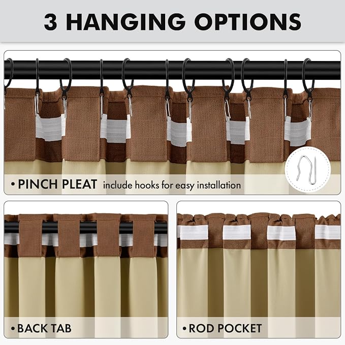 MIULEE 100% Blackout Linen Curtains for Bedroom 42 x 84 Inch Brown 2 Panels | Thermal Insulated, Room Darkening Drapes for Living Room, Back Tab Rod Pocket Pinch Pleated, Solid Luxury Decor