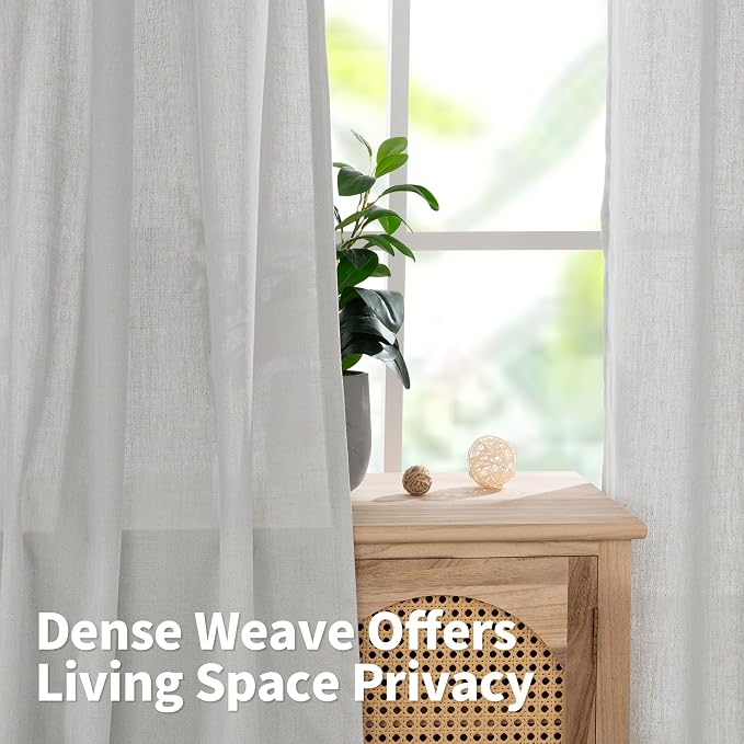YoungsTex Grey Linen Curtains 63 Inch Length 2 Panels with Grommet for Living Room, Light Filtering Drapes No See Through Privacy for Bedroom, 52 X 63 Inch
