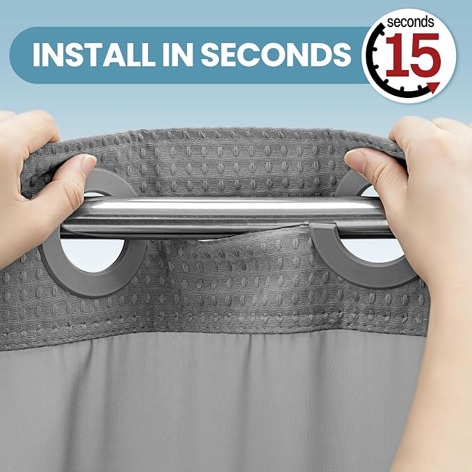 EUTXL Heavyweight Long No Hook Shower Curtain with Snap in Liner,256GSM Waffle Weave Shower Curtains for Bathroom,71W x 80H(78"),Grey