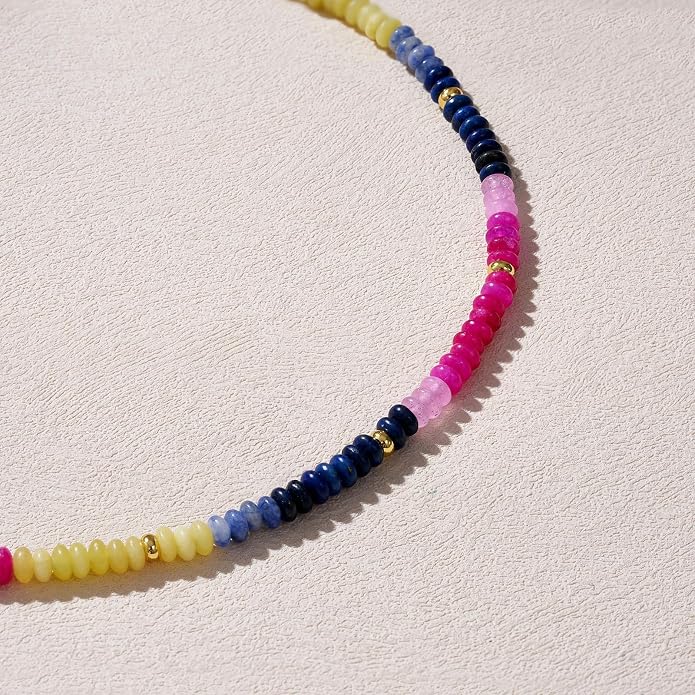 KELORIS PATH Beaded Necklace for Women, Colorful Gemstone Boho Bead Choker for Beach, Trendy Summer Natural Stone Jewelry Gifts