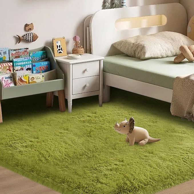 CAIYUECS Green Area Rug Bedroom 5x8: Fluffy Shag Rugs for Living Room-Modern Fuzzy Furry Plush Soft Rugs for Kids Girls Room,Shaggy Rug for Living Room,Bderoom,Dorm Home Decor(5x8 Feet,Light Green)
