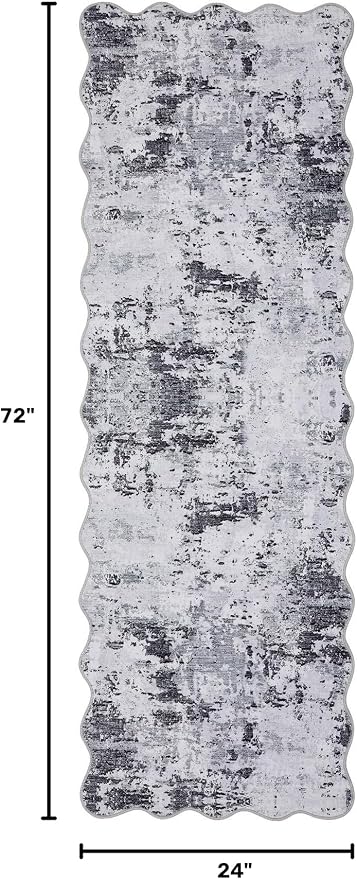 ROYHOME Scalloped Runner Rug 2x6 Modern Abstract Non Slip Soft Stain Resistant Low Pile Machine Washable Non Shed Rug for Hallway Kitchen Bathroom, Grey