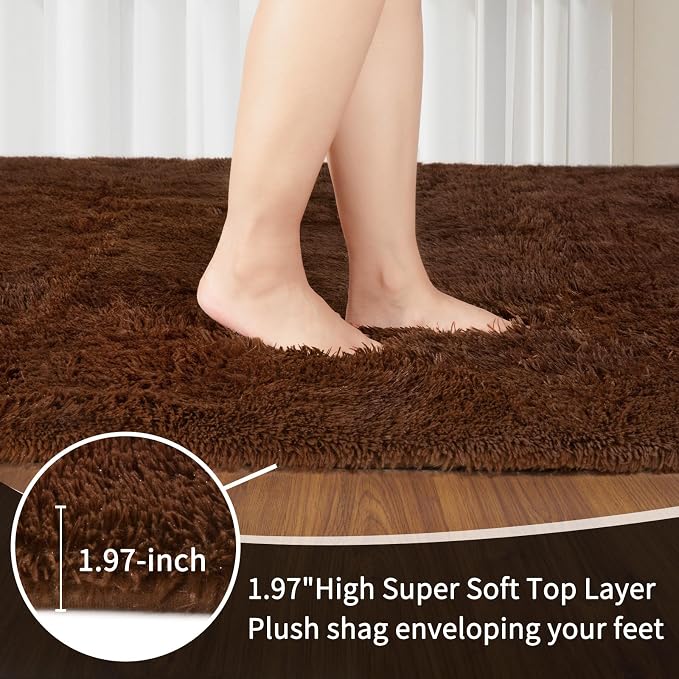 Sour Lemon Area Rugs 9x12 Living Room Bedroom, Large Fluffy Shag Brown | Shaggy Carpet, Soft Plush Furry Bedside Rugs, Anti Slip, Washable Area Modern Rugs Floor Mat for Kids Girls Boys Living Room