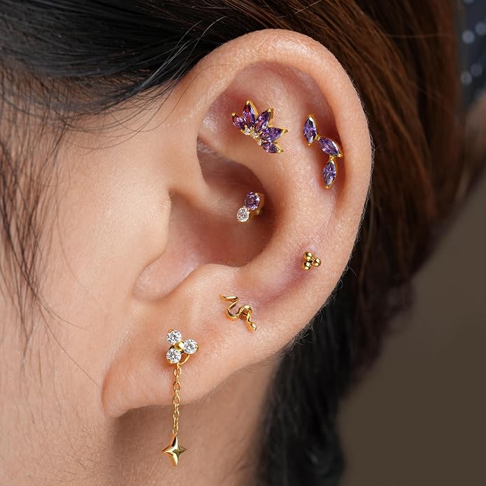 FINE4U 1PC ASTM F136 Titanium 16G Flatback Stud for Tragus, Helix, Conch 6mm 8mm - Screw on Cartilage Earring Piercing Jewelry