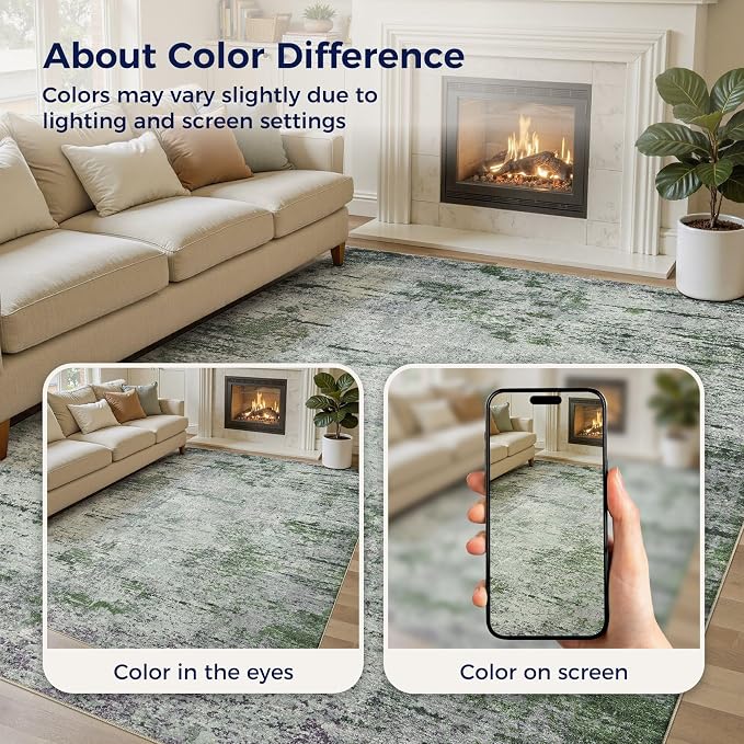 DMOYEST Area Rug Living Room Rugs - 8x10 Large Soft Indoor Neutral Modern Abstract Low Pile Washable Rug Carpet for Bedroom Dining Room Farmhouse Home Office - Green/Grey/Brown
