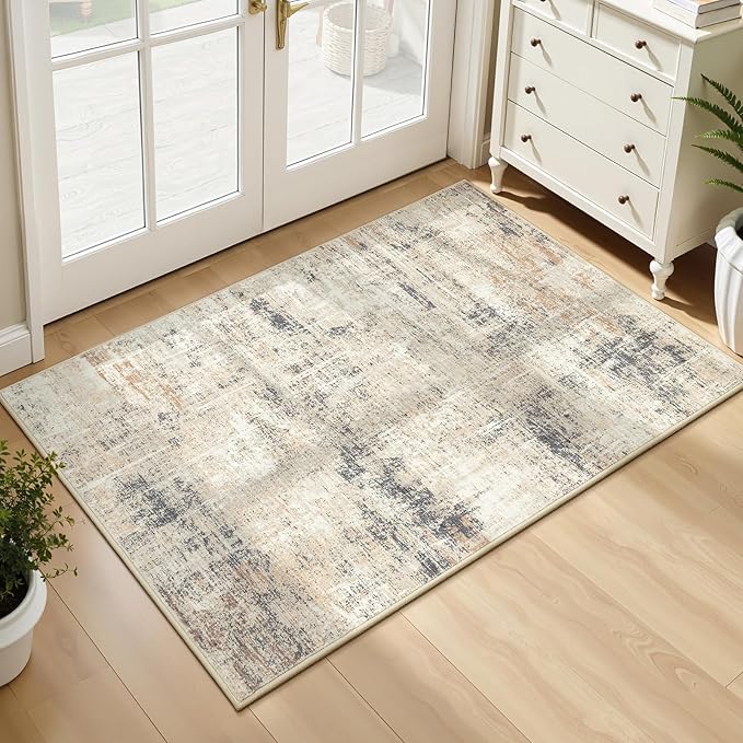 Lofus 2x3 Area Rug for Entryway Bathroom,Gold Abstract Kitchen Mats for Floor, Soft Door Mat Indoor Entrance, Farmhouse Carpet for Entry Living Room Bedroom