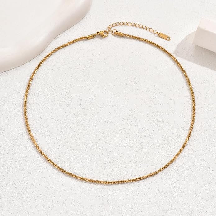 Gold Chain Necklace for Women Dainty Simple Satellite Beaded Twisted Chain Choker Necklace Everyday Jewelry Christmas Gifts