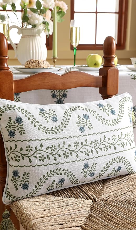 ISAENNE Designer Vintage Linen Throw Pillow Cover,28"x12"-Mosella D | French Elegant Rectangle Decor Pillow Cover,Concealed Zipper Design,Floral Pattern,Sofa,Bedroom,Living Room,Lounge Chairs