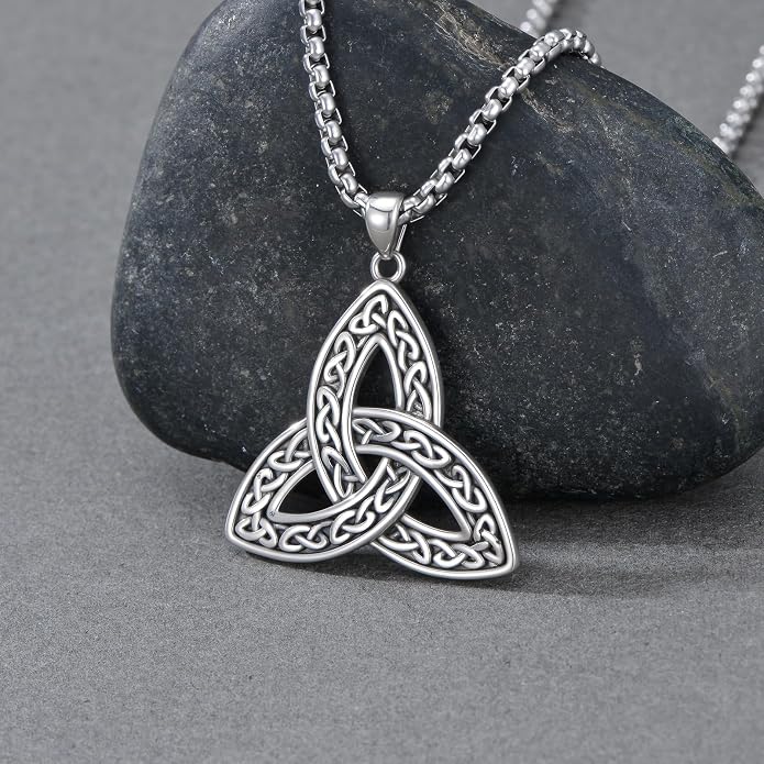Celtic Necklace for men Sterling Silver Celtic Knot Triquetra Triangle Trinity Necklace Gift for Men