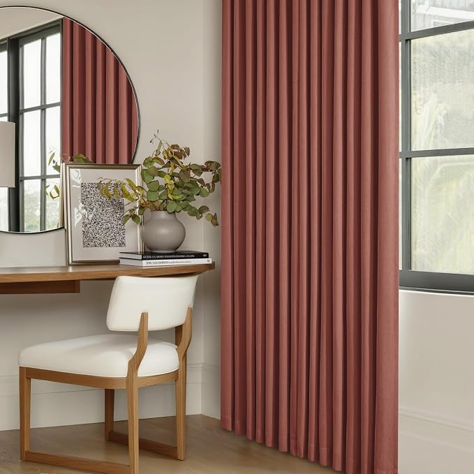 Firebrick 63 Inch Blackout Pleated Linen Curtains with Liner 2 Panels 40x63 | Memory Trained, 100% Black Out, Thermal Insulated, UV Blocking, Noise Reducing, Pinch Pleat Curtains for Small Window Bedroom