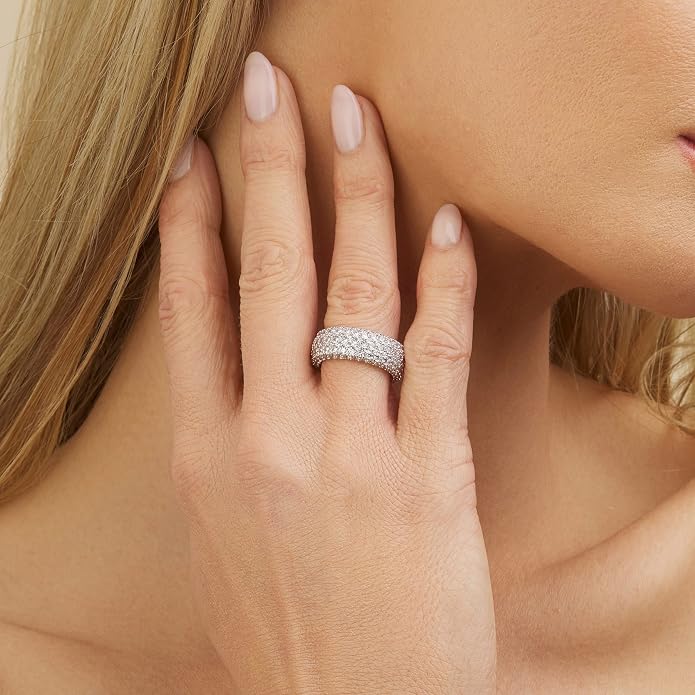 Barzel Women's Wide Eternity Ring Wedding Band - 18k White or Rose Gold Plated Wide Band Cubic Zirconia Eternity Ring