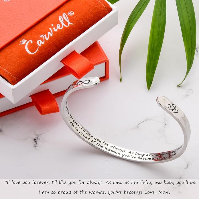 Carviell Bracelet - Gifts for Women – Inspirational, Friendship, Love, Mom, Daughter, Sister, Christian, Graduation, Memorial & Wedding Gifts – 100+ Phrases – Stainless Steel, Gift-Ready
