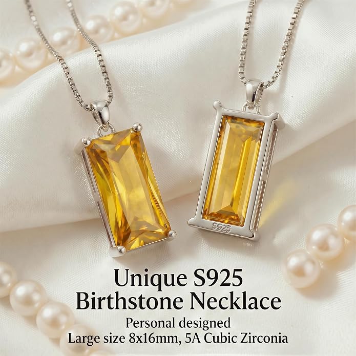 8mm x 16mm Square Birthstone Pendant Necklace – Fashion charming Sterling Silver Gift for women