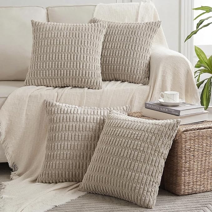 Fancy Homi 4 Packs Decorative Throw Pillow Covers for Living Room Couch Bed, Modern Farmhouse Boho Home Décor Accent Cushion Case, 24" x 24", Taupe