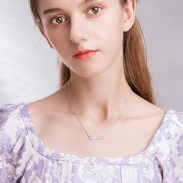 Bar Opal Leaf Necklace For Women S925 Sterling Silver White Opal Pendant with Leaf Charm Bar Pendant Jewelry Gift For Mom Daughter Wife