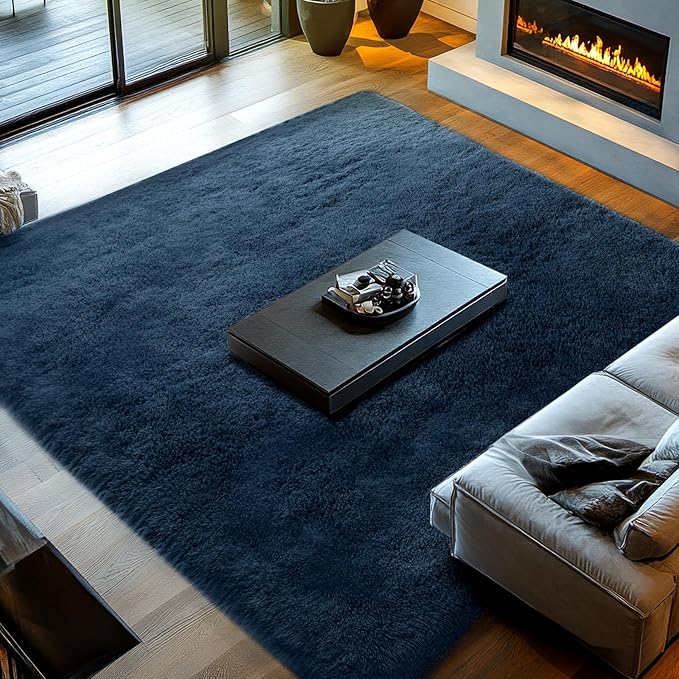 10x14 Navy Blue Area Rug for Living Room - Extra Large Thick Carpet | Luxurious Soft Feel - Shaggy Modern Decor - Warm and Inviting