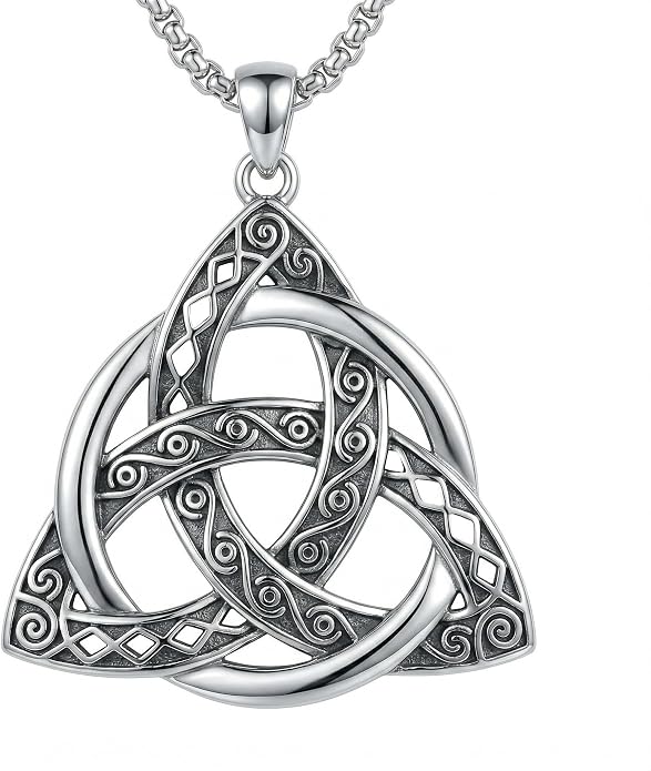 Celtic Necklace for men Sterling Silver Celtic Knot Triquetra Triangle Trinity Necklace Gift for Men