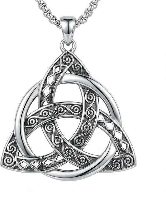 Celtic Necklace for men Sterling Silver Celtic Knot Triquetra Triangle Trinity Necklace Gift for Men