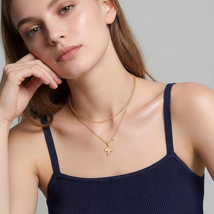 Fashion Dainty Necklace for Women - 14K Gold Plated Detachable Pendant with Cubic Zirconia Accent, Hypoallergenic Layering Jewelry for Women, Trendy Storm Charm Necklace for Daily Wear & Gifting