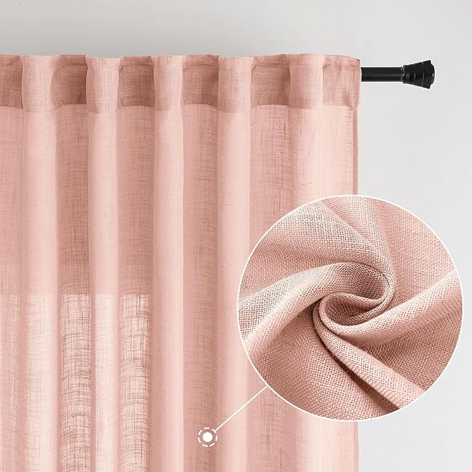 MIULEE Blush Pink Linen Curtains 84 Inch Length 2 Panels for Bedroom, Soft Thick Linen Textured Window Drapes Semi Sheer Light Filtering Back Tab for Living Room Light Pink Decor