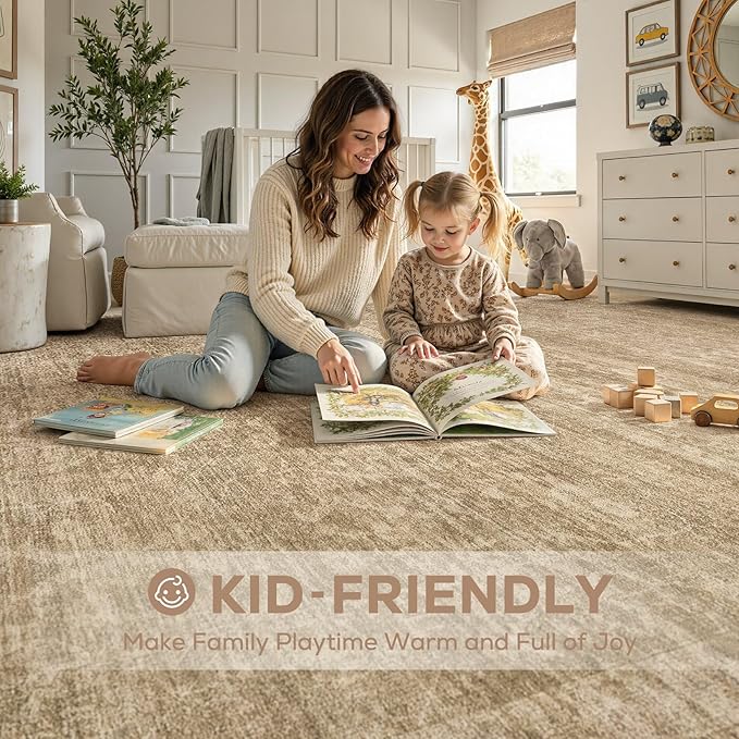 Nakagishi 6x9 Area Rugs Living Room: Washable Large Vintage Rug Neutral Non-Slip Soft Stain Resistant Indoor Carpet for Bedroom Nursery Dining Room Office Playroom - Dark Brown