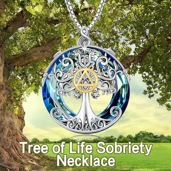 TOUPOP Tree of Life Necklace 925 Sterling Silver Celtic Knot Tree Pendant Jewelry with Blue Crystal Christmas Gifts for Women