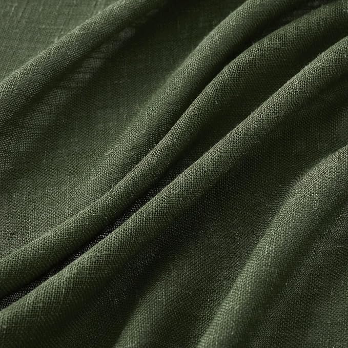 MIULEE Olive Green Linen Curtains 63 Inch Length 2 Panels for Bedroom Living Room, Soft Thick Linen Textured Natural Window Drapes Semi Sheer Light Filtering Back Tab Rod Pocket Burlap Look Decor