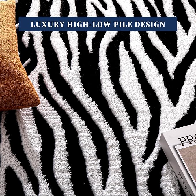 YIHOUSE 4x6 Ft Zebra Area Rugs, Abstract Modern Black and White Washable Rug, Nonslip Non-Shedding Plush Soft Carpet for Living Room Dining Room Office Playroom Home Decor