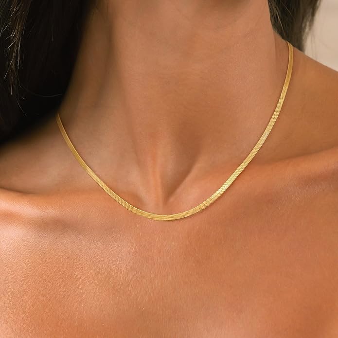 CHESKY Gold Necklace for Women-14K Plated/S925 sterling silver Snake Chain Necklace Dainty Simple Chunky Herringbone Necklace Gold Choker Necklaces Jewelry for Women Mothers Day Gifts for Mom