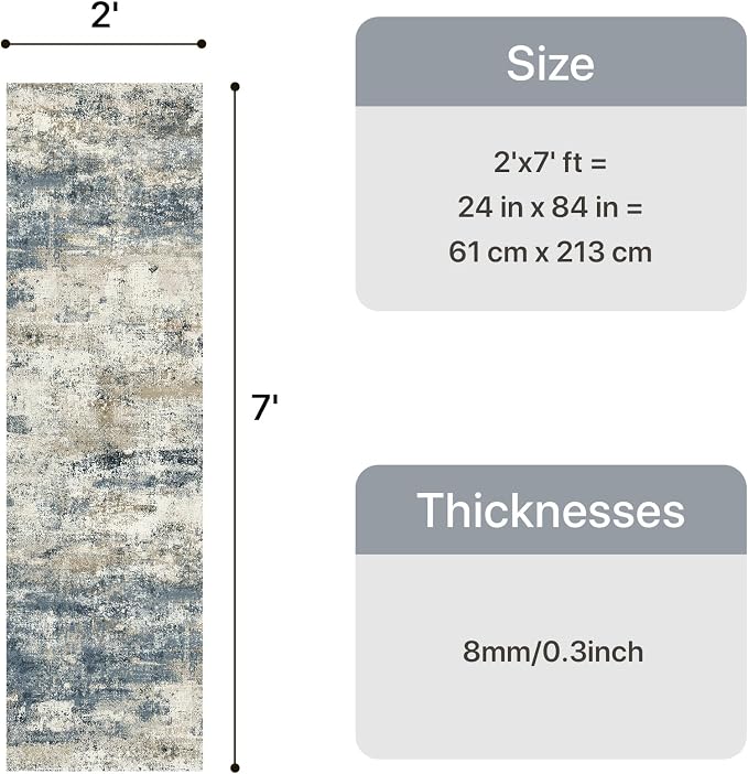 GENIMO Runner Rug Non Slip 2x7, Washable Rug Runner for Hallways Kitchen, Abstract Modern Kitchen Rugs, Low Pile Lightweight Carpet Runners for Entryway, Bedroom, Laundry, Navy Blue