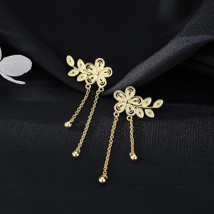 SLUYNZ 925 Sterling Silver Elegant Flower Crawler Earrings Wrap for Women Leaf Climber Earrings Cuff Tassel