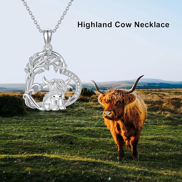 Highland Cow Gifts for Women 925 Sterling Silver Highland Cow Birthstone Necklace Fluffy Cow Jewelry Gifts Birthday Christmas