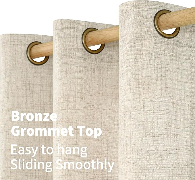 YoungsTex Linen Curtains 84 Inches Long Light Filtering, Semi Sheer Drapes | Bronze Grommet Rustic Privacy for Dining Bedroom Living Room Window, 2 Panels 52 x 84 Inch