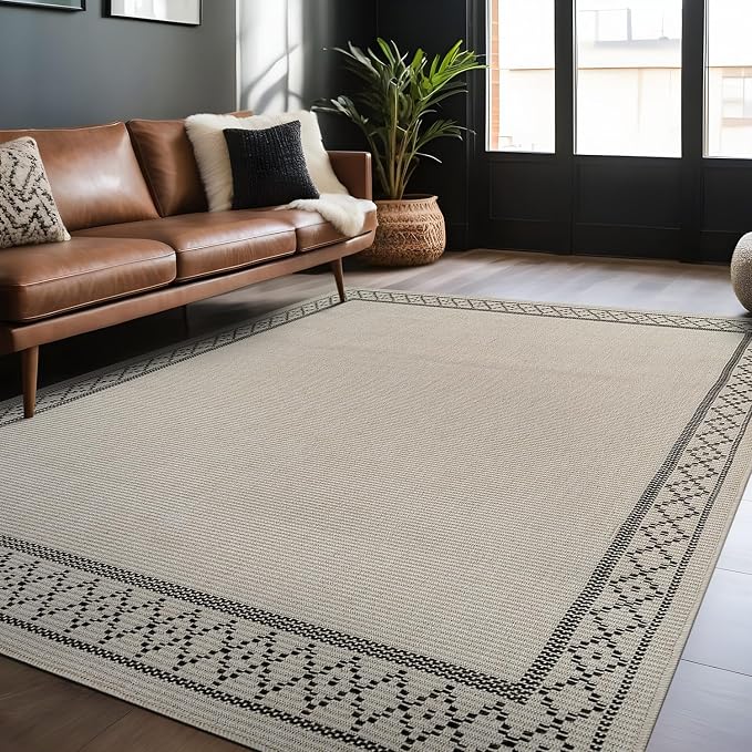 Luul Home Easy Jute Rugs 6x9 Frame Bone Color Living Room Indoor Outdoor Area Rug for Patio and Kitchen Rug High Traffic Washable Easy to Clean Solid Boho Woven Design Carpet (6 x 9)