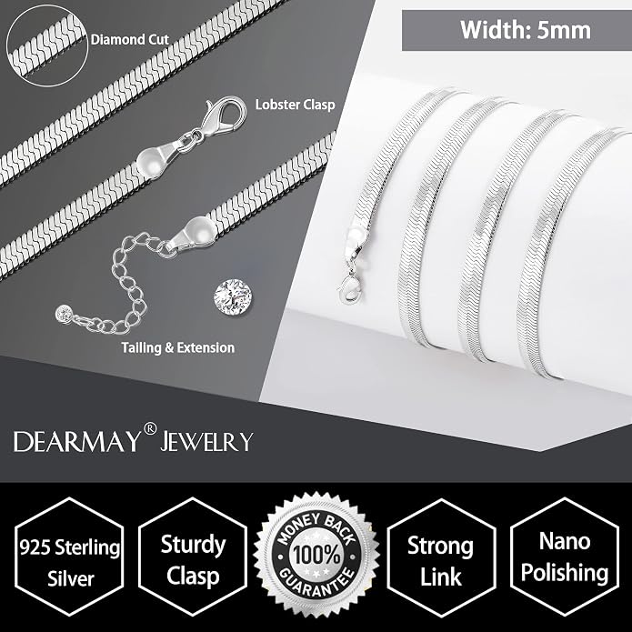 DEARMAY 14K Gold Plated Herringbone Necklaces for Women, Dainty Gold Snake Choker Chain Non Tarnish Trendy Simple Thin & Chunky Options Neckalce 1.5/3/5/6/8mm Chain Jewelry for Gifts