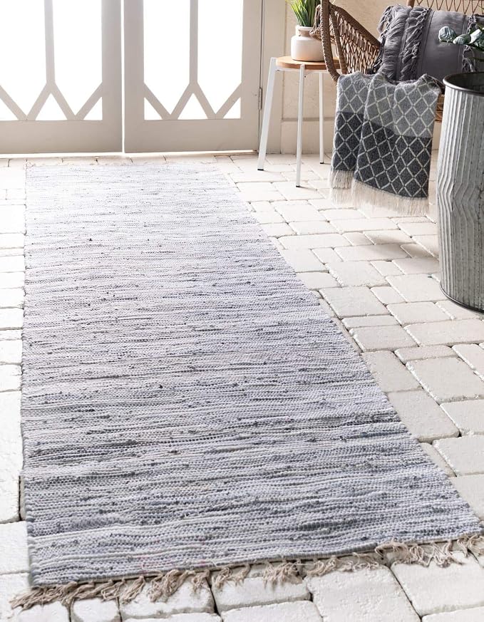 Unique Loom Chindi Cotton Collection Soft Hand Woven Natural Fiber Striped Area Rug, 2 ft 7 in x 9 ft 10 in, Gray/Ivory