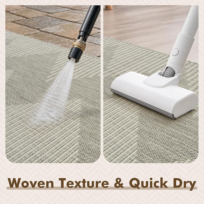 MontVoo-Outdoor Rug Carpet Patio Rug 5x7 ft Polypropylene Indoor Outdoor Rugs for Patio Deck Balcony Porch, Textured Weave, Durable for High Traffic, Fade-Resistant, Boho Geometric Silver Grey