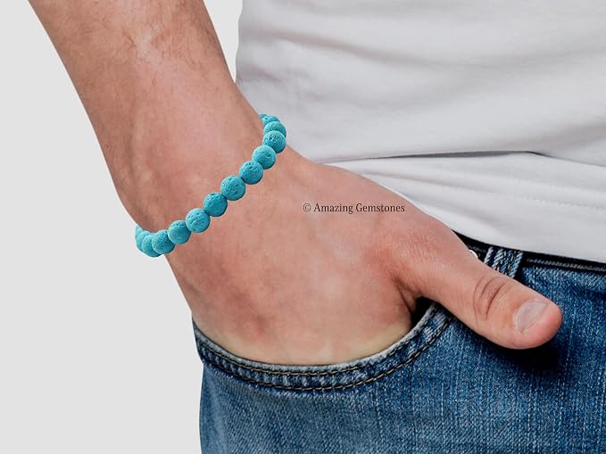 Amazing Gemstone Turquoise Blue Lava Bracelet for Women Men's Gifts - Protection Healing Crystal Bracelet - 8mm Gemstone Beaded Adjustable Bracelet