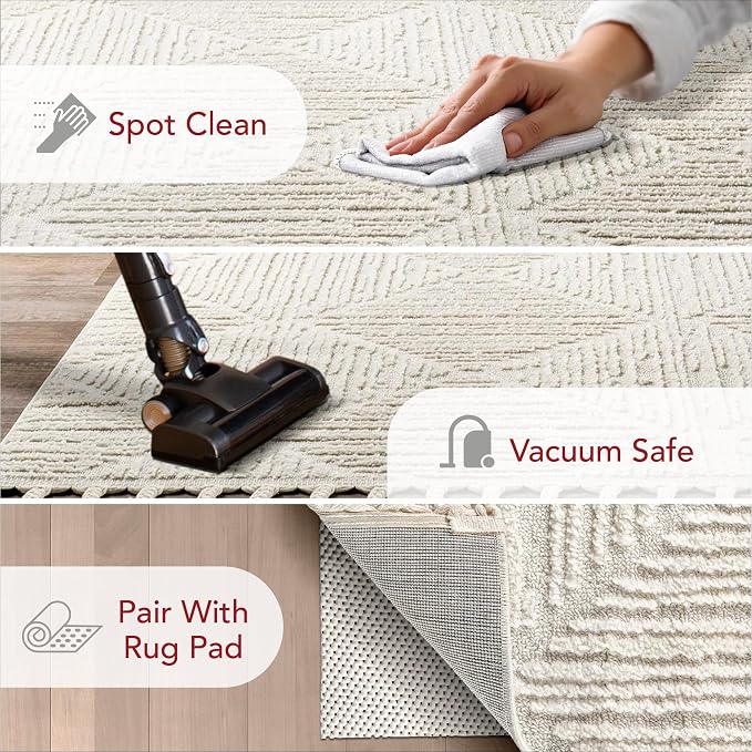 Nuloom Kerry Cream, 6'7" x 9', Geometric, Soft and Cozy, High Traffic, Stain Resistant, Easy Clean, Durable Area Rug for Bedroom, Living Room, Dining Space, Den, Foyer, Entryway