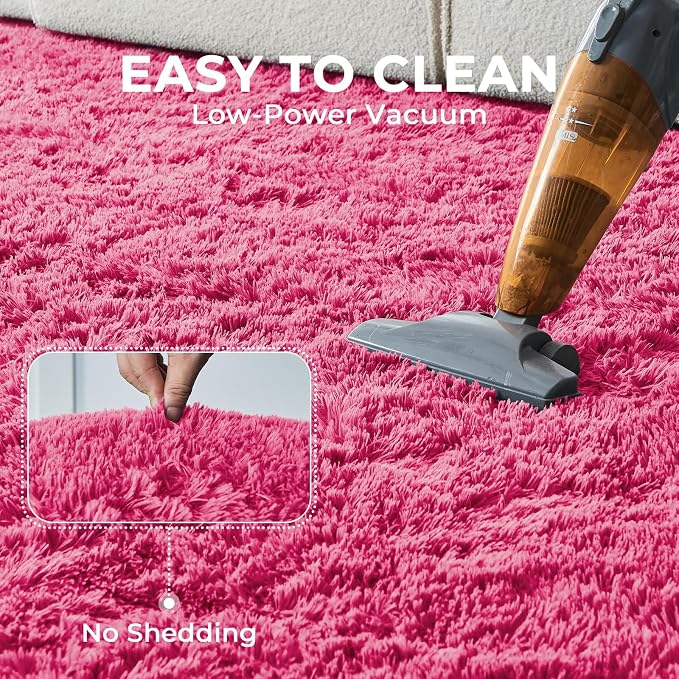 OPPODREAM 8x10 Hot Pink Rugs for Bedroom, Ultra-Soft Fluffy Area Rugs for Living Room, 8 x 10 Shag Carpet for Nursery, Kids, Girl, Boy, Baby, Plush, Fuzzy, Shaggy, Cute Home Decor
