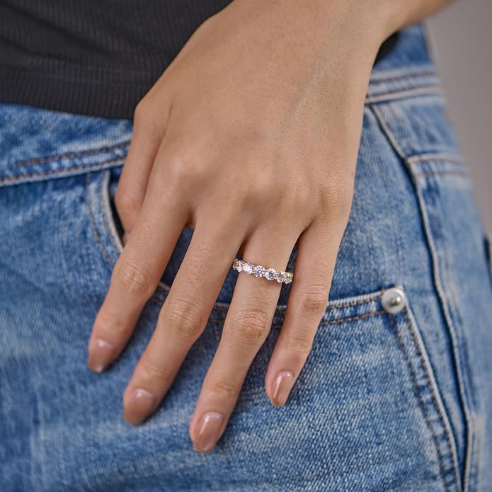 LUCA SMITH 14K Gold Filled Eternity Ring for Women - Wedding & Promise & Engagement Band Rings - Stackable Gold Rings Round Cubic Zirconia Jewelry - Tarnish Free Perfect for Sensitive Skin