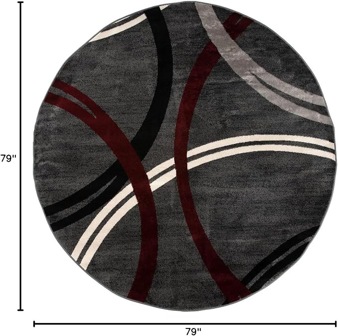 Rugshop Wavy Circles Modern Non-Shedding Living Room Round Rug Red 6'6"