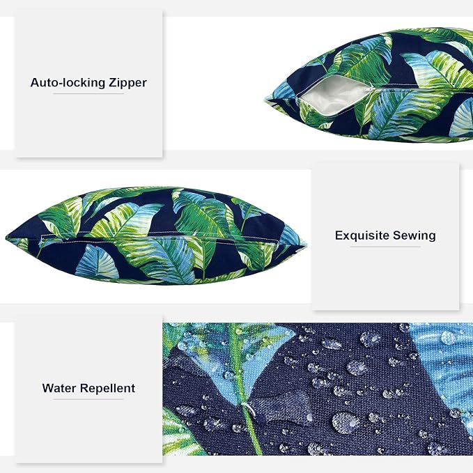 Pack of 2 Outdoor Lumbar Pillow Covers, All Weather Cushion Pillow Cases 12x20 Inch, Pillowcase for Patio Couch Decoration, Hanalei Lagoon