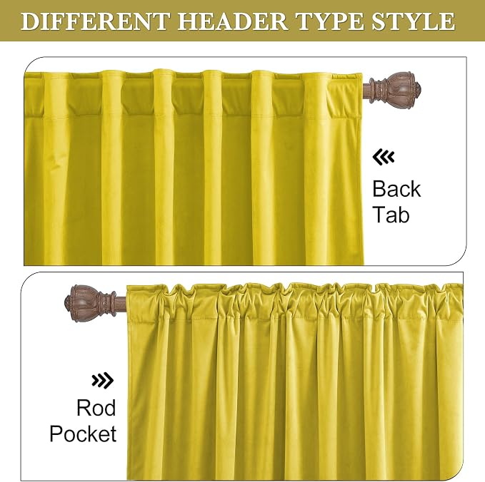 RYB HOME Chartreuse Yellow Velvet Curtains for Bedroom Living Room, Thermal Insulated Privacy UV Heat Blocking Luxurious Soft Rod Pocket Back Tab Drapes for Nursery, 52" W x 96" L, 2 Panels