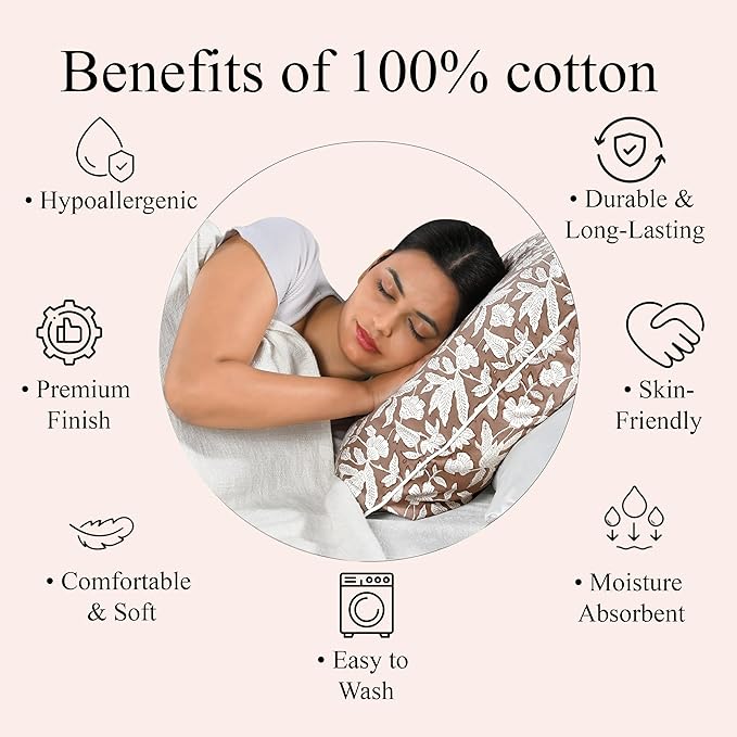 Ridhi Block Print Oak Brown Pillow Cover 24" x 24" (Pack of 2) Decorative Couch Pillows for Living Room, Farmhouse Chic Boho Cute Outdoor Pillows Covers Gifts for Spring, Mother's Day