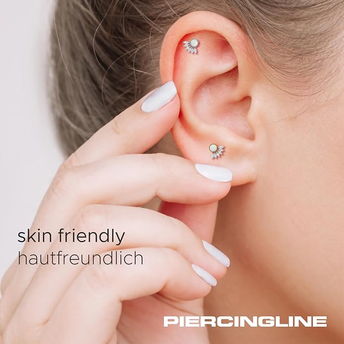 PIERCINGLINE 16G Surgical steel 316L ear piercing jewelry | SETTED CRYSTALS + SYNTHETIC OPAL | Helix Tragus Cartilage Stud earring