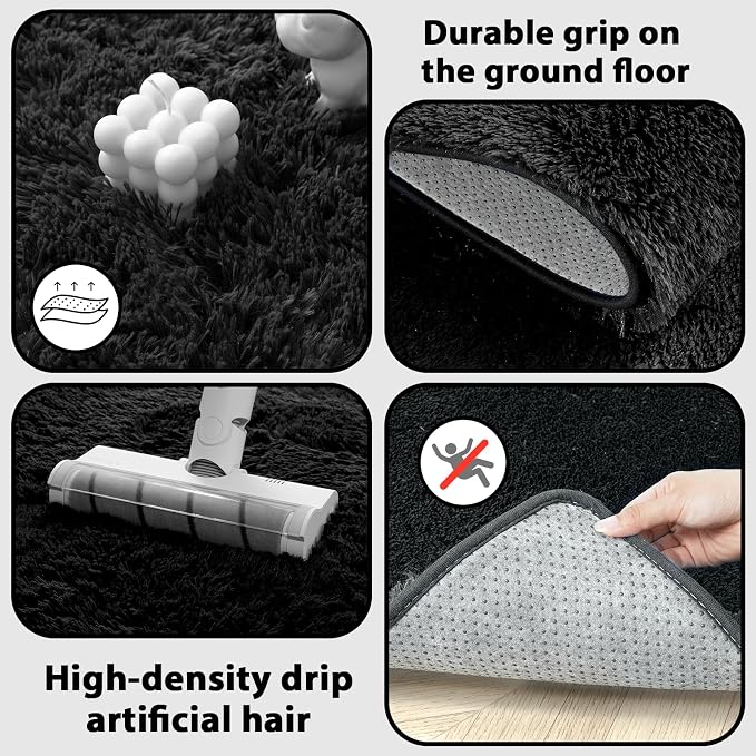 Area Rug 10x12 Living Room Black - Large Soft Fluffy Non-Slip Carpet | Cloud-Soft Comfort: Microfiber Memory Foam Layers Cradle Every Step - Cozy Warmth Your Whole Family Will Sink Into Daily
